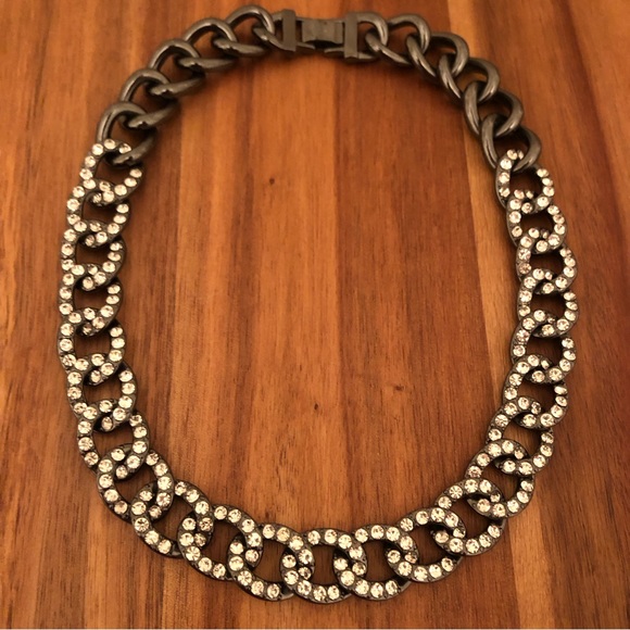 J. Crew Jewelry - J.Crew | Gunmetal Rhinestone Collar Necklace | 18” Length